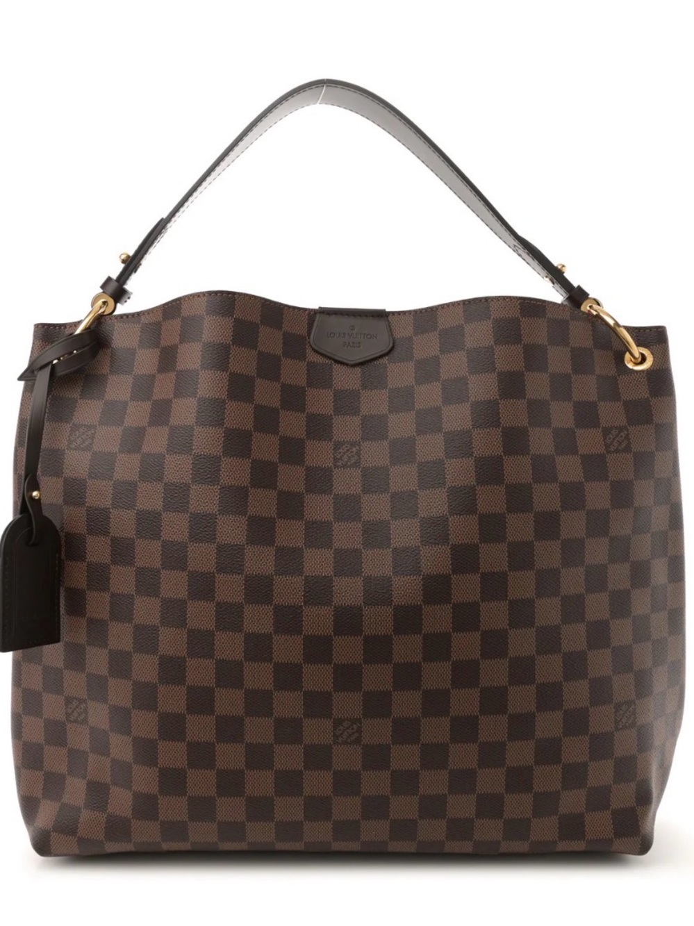 Louis Vuitton Brown Damier Shoulder Tote with Gold Hardware